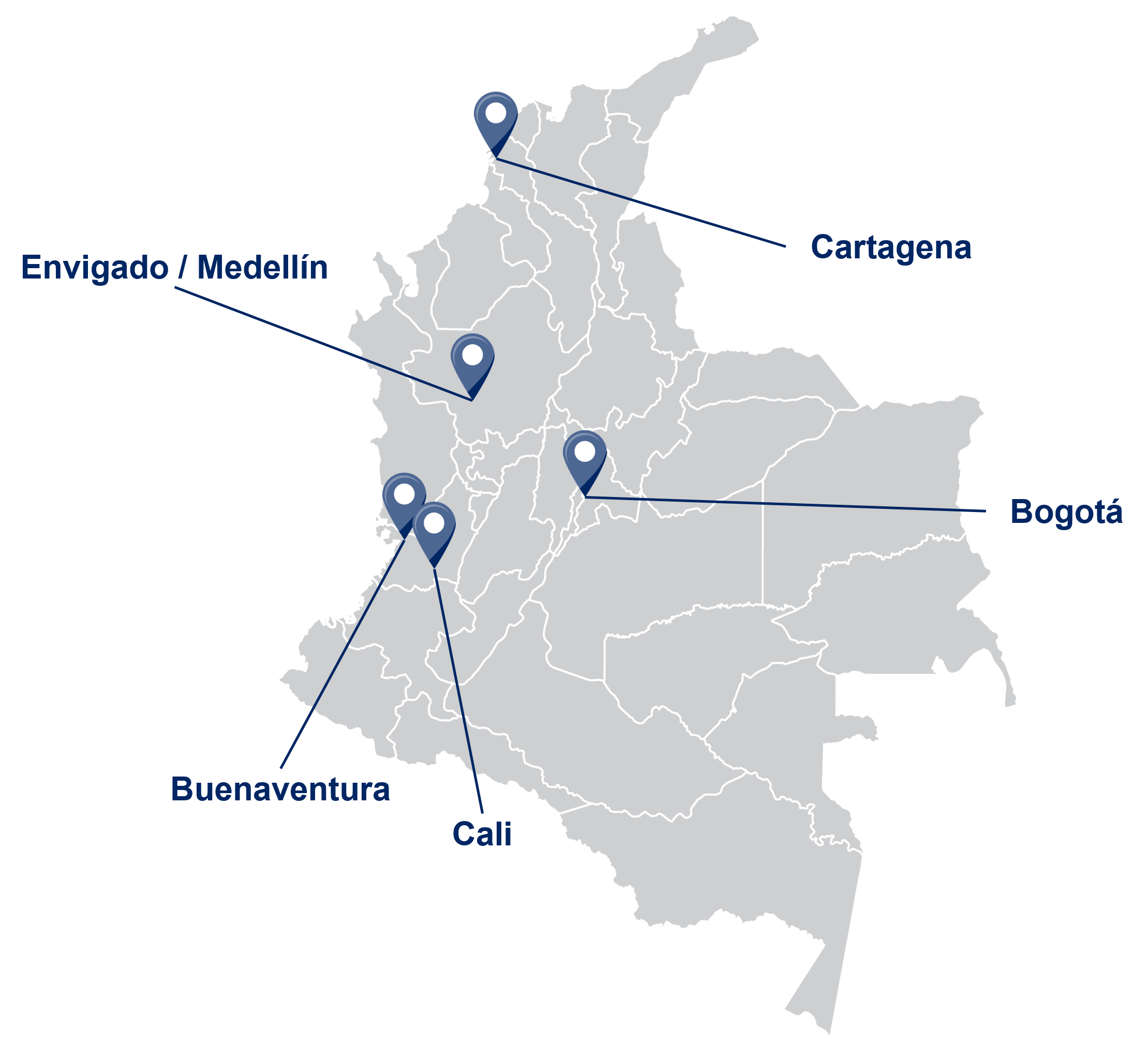 Mapa de Colombia con ciudades principales marcadas